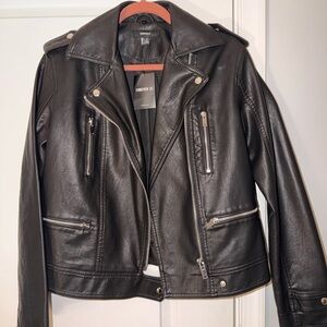 Forever 21 Black Faux Leather Biker Jacket with Silver Hardware